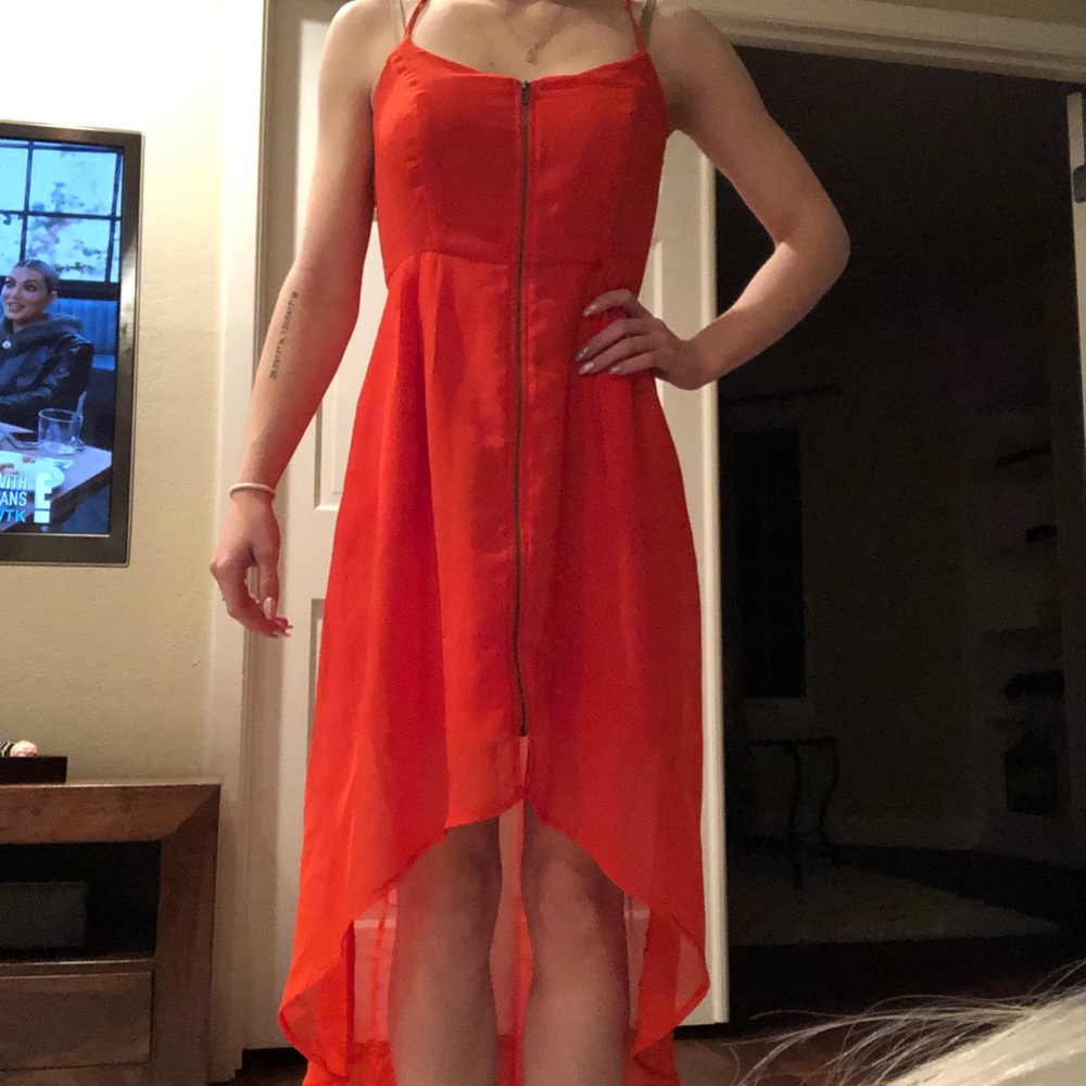 Orange high low dress